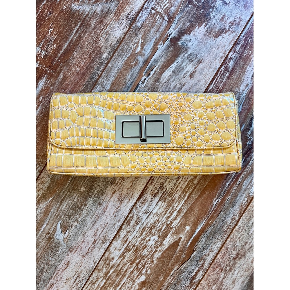 The Limited Yellow Croc Embossed Patent Leather Clutch Shoulder Bag Turn Lock
